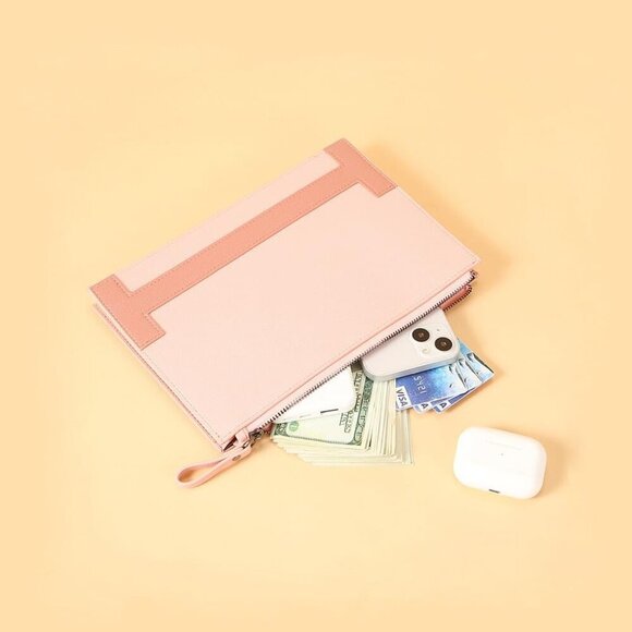 🆕Women Green Minimalist Clutch Bag Leather Envelope File Bag with Detachable - Picture 4 of 6